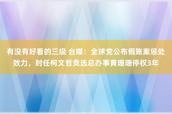 有没有好看的三级 台媒：全球党公布假账案惩处效力，时任柯文哲竞选总办事黄珊珊停权3年