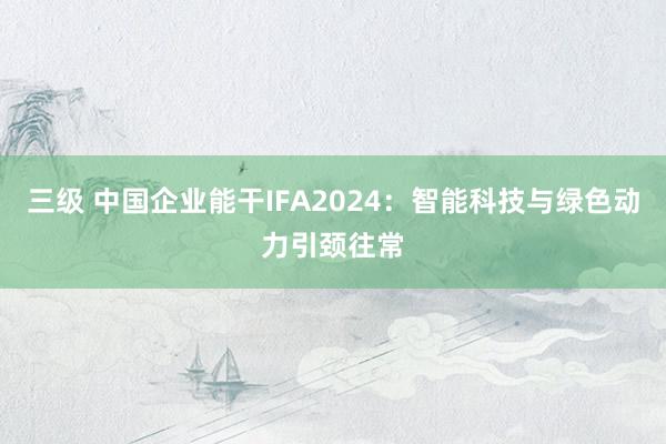 三级 中国企业能干IFA2024：智能科技与绿色动力引颈往常