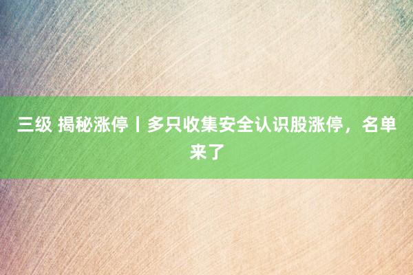 三级 揭秘涨停丨多只收集安全认识股涨停，名单来了