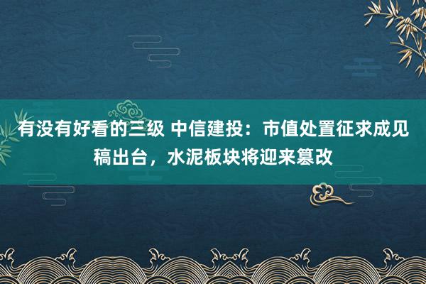 有没有好看的三级 中信建投：市值处置征求成见稿出台，水泥板块将迎来篡改