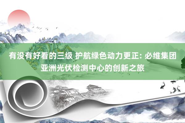 有没有好看的三级 护航绿色动力更正: 必维集团亚洲光伏检测中心的创新之旅