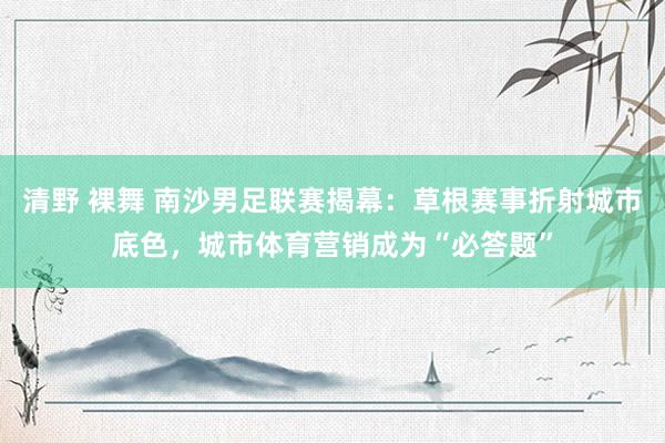 清野 裸舞 南沙男足联赛揭幕：草根赛事折射城市底色，城市体育营销成为“必答题”