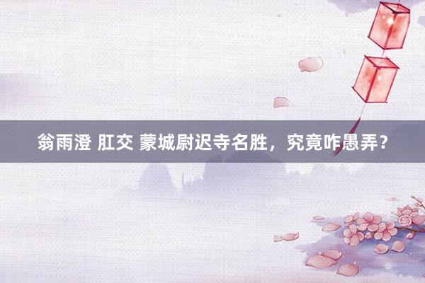 翁雨澄 肛交 蒙城尉迟寺名胜，究竟咋愚弄？