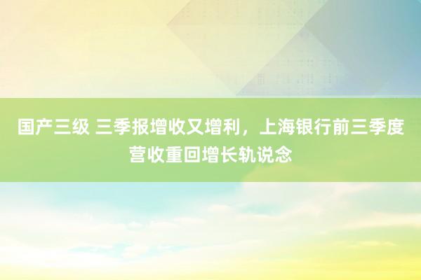 国产三级 三季报增收又增利，上海银行前三季度营收重回增长轨说念