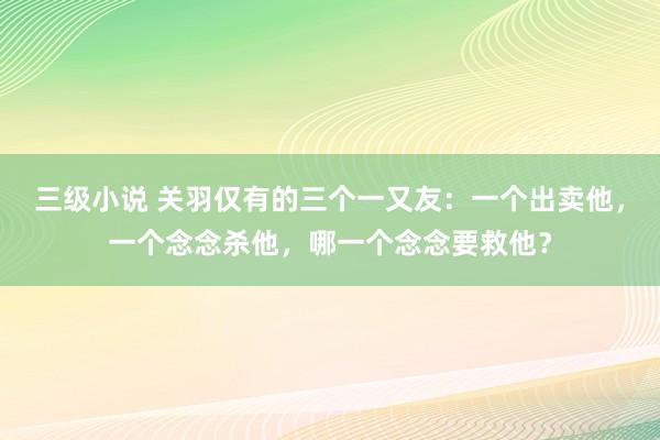 三级小说 关羽仅有的三个一又友：一个出卖他，一个念念杀他，哪一个念念要救他？