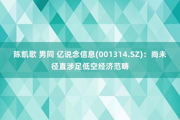 陈凯歌 男同 亿说念信息(001314.SZ)：尚未径直涉足低空经济范畴