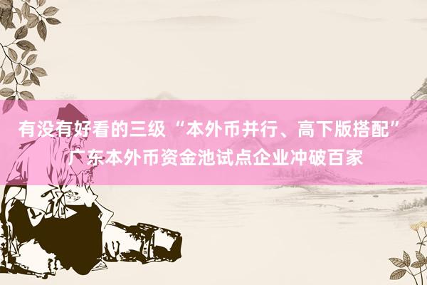 有没有好看的三级 “本外币并行、高下版搭配”  广东本外币资金池试点企业冲破百家