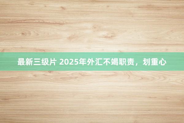 最新三级片 2025年外汇不竭职责，划重心