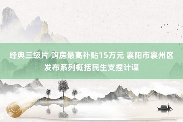 经典三级片 购房最高补贴15万元 襄阳市襄州区发布系列概括民生支捏计谋